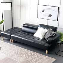 자네트 쿠바트 3인용 가죽쇼파 스툴미포함, 빈티지블랙