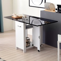 하이그로시 접이식 식탁 확장형 이동식 테이블 기능성 1200x600, 블랙(의자미포함)