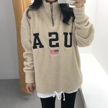 코튼홀릭 남여공용 겨울 양털 USA 반집업 맨투맨 2color