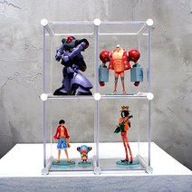 건담 피규어 레고 월콜 넨도로이드 나노블럭 케이스 진열장 장식장 투명케이스 엠블럭 B타입 2층x2칸 4칸형(앞/뒤덮개포함), 투명