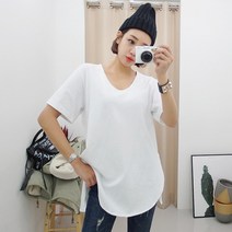 갠소 라운딩 트임 U넥 반팔티