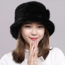 별도표기 QueenZ 밍크 모피 퍼 니트 방한 모자 1플라워, 검정