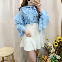 마이데이트 파스텔 프릴 쉬폰 리본 예쁜 블라우스