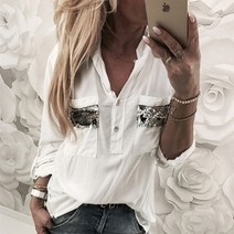라쿤걸 차이나카라 스팽글포켓 캐주얼 블라우스 ST0410