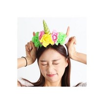 플라워 유니콘 뿔 머리띠 [라임]-파티해, 색상:블루