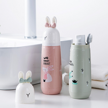 리빙선데이 휴대용 토끼 칫솔통 케이스, 분홍, 1개