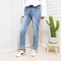 103st 루즈핏 롤업 일자 밴딩 연청바지 (빅사이즈)