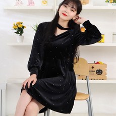 페이퍼먼츠 도트 벨벳 겨울 하객 미니 원피스 6878