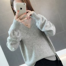 트렌드 패피 여성 브이넥 니트 긴팔티 스웨터KD40