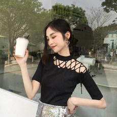 [제로의옷장]어깨 스트랩 반팔 니트티 BB0927L14