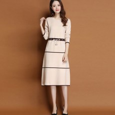이뿌숑 스트링 배색줄 니트원피스