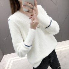 겨울용 여성 루즈핏 브이넥 스웨터 15 PUD15 578051257594_Y8uJ