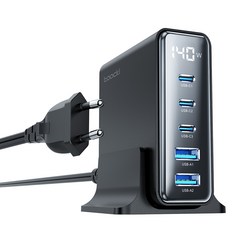 Toocki 투키 GaN 140w LED 디스플레이 3C2A 5포트 C타입 PD3.0 PPS 초고속 멀티충전기, 1개, 블랙