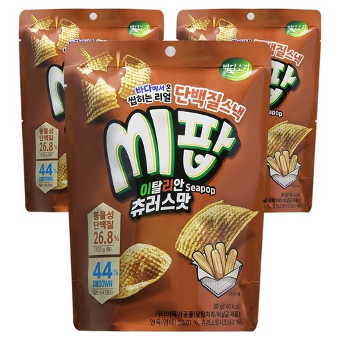 바다소리 씹히는 리얼 단백질스낵 씨팝 이탈리안츄러스, 30g, 3개