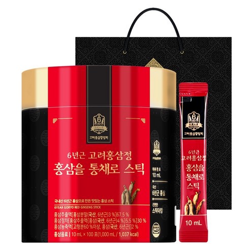 고려홍삼중앙회 6년근 고려홍삼정 홍삼을 통채로 스틱 +쇼핑백