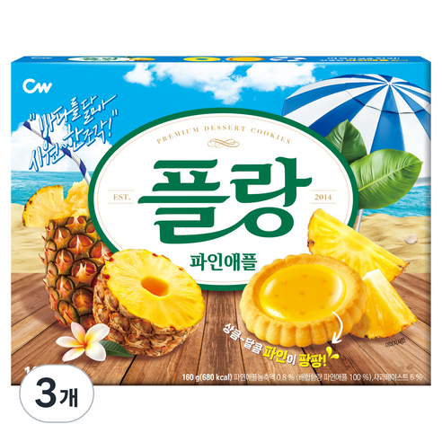 청우식품 플랑 파인애플 쿠키 16p, 160g, 3개