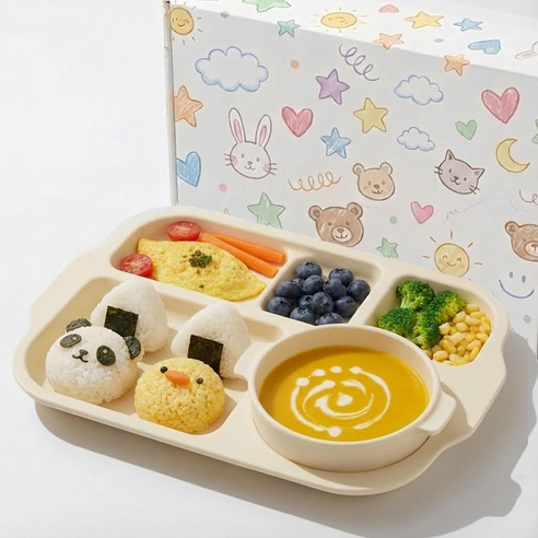 리빙메이트 에코젠 냠냠 식판 세트, 요구르트, 1개, 식판 + 볼