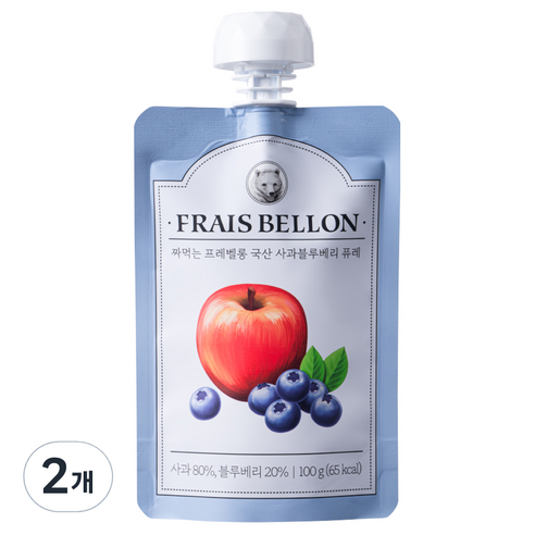 프레벨롱 짜먹는 국산 과일퓨레, 혼합맛(사과/블루베리), 100g, 2개