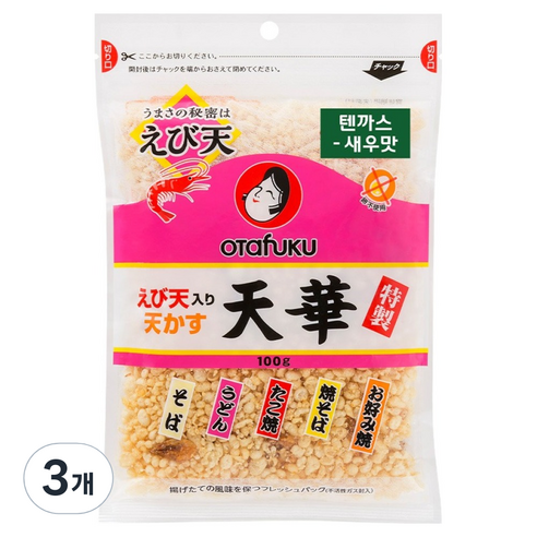 오타후쿠 텐까스 새우맛 우동 후레이크, 3개, 100g