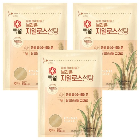 백설 브라운 자일로스 설탕, 1kg, 3개