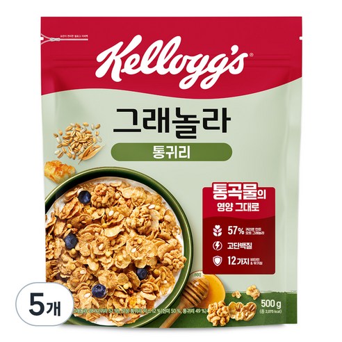 켈로그 통귀리 그래놀라 시리얼, 500g, 5개