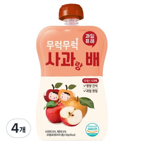 이유케어스 무럭무럭 과일퓨레, 사과배, 4개, 100g