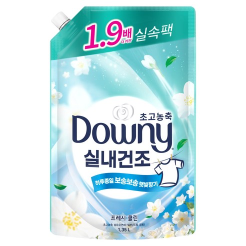 다우니 실내건조 초고농축 섬유유연제 프레시 클린 자스민향 리필, 1.35L, 1개