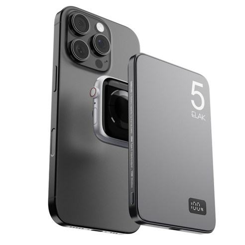 ELAK 3 in 1 에어팟 애플워치 충전 초슬림 초경량 무선 맥세이프 고속 충전 보조배터리 5000mAh