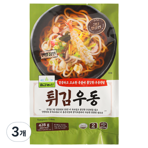 칠갑농산 튀김우동, 3개, 428g