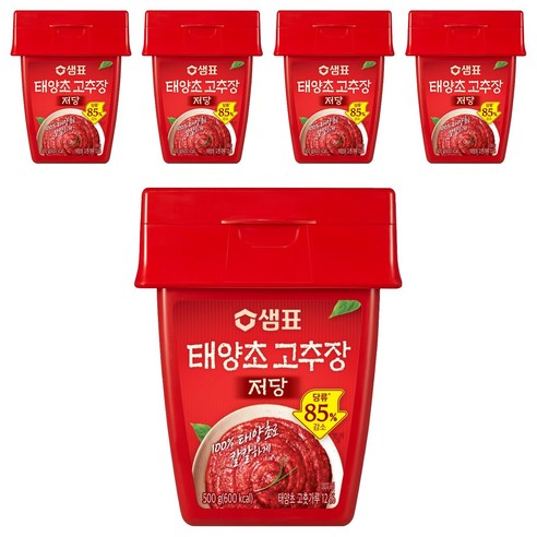 샘표 저당 태양초 고추장, 500g, 5개