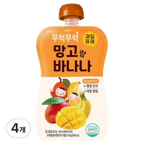 이유케어스 무럭무럭 과일퓨레 망고바나나, 망고 + 바나나, 4개, 100g