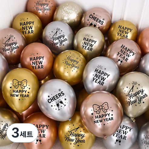 피앤비유니티 신년 레터링 인쇄풍선 30종 세트, 03 골드 실버 로즈골드 메탈 믹스, 3세트