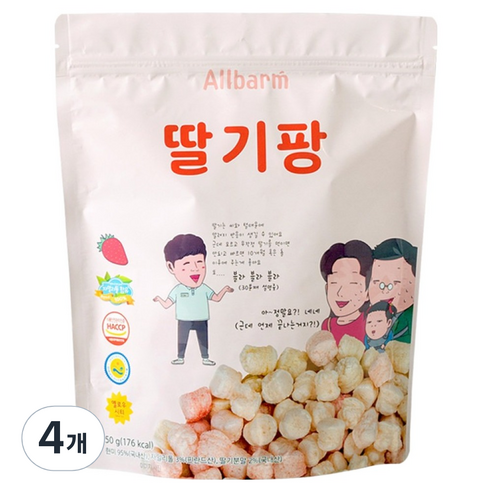 Allbarm 순수 딸기팡, 딸기맛, 50g, 4개