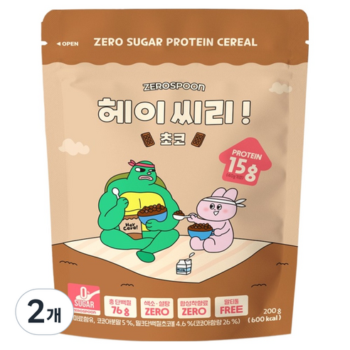 제로스푼 헤이씨리 무설탕 프로틴 그래놀라 초코 시리얼, 200g, 2개