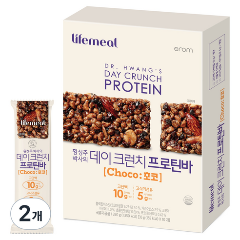 이롬 황성주 데이크런치 프로틴바 초코 10p, 350g, 2개