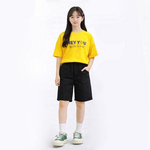 나나주니 라운드넥 헤이유 티셔츠 + 버뮤다 바지 세트