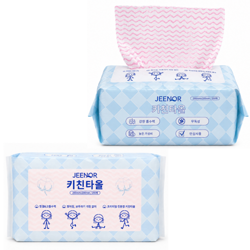 JEENOR 주방 행주 뽑아쓰는 키친타올형 핑크, 1개, 200매