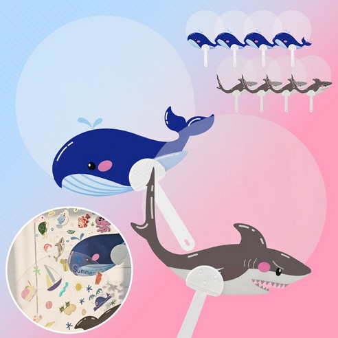 오렌지몰 여름 투명 부채 만들기 키트 여름 과일 바다 물고기 스티커 누름꽃 압화 10인세트, 10개, 여름 바다 고래와 상어 투명 부채 세트