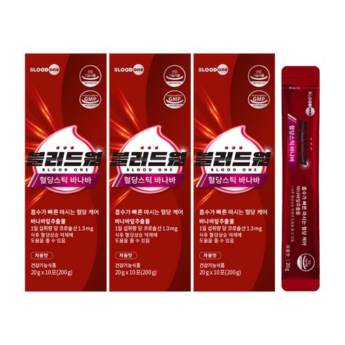 블러드원 혈당스틱 바나바 흡수가 빠른 마시는 혈당케어 바나바잎추출물 액상스틱, 3박스, 200g