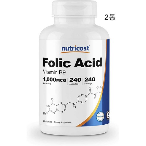 뉴트리코스트 엽산 폴산 비타민B9 1000mcg 240캡슐 2통, 2통, 240정
