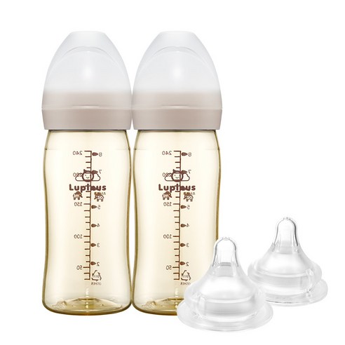 루피너스 PPSU 젖병 240ml 트윈팩(오트베이지/2개입)+젖꼭지(2개입), 오트베이지/2단계(S)