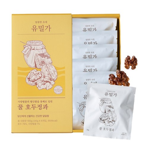 유밀가 수제 꿀 호두정과 30g 6개입, 1세트