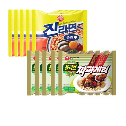 농심 짜파게티 5개 + 오뚜기 진라면 순한맛 5개