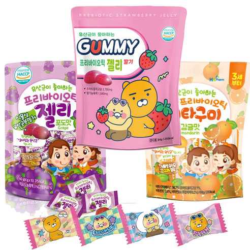 카카오 프로바이오틱 유산균 젤리 15정 딸기 포도 감귤 3가지맛, 1세트, 180g