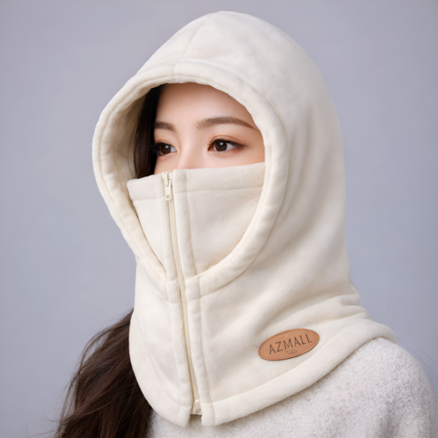 아즈몰 바라클라바 남녀공용 3in1 방한 넥워머 모자 등산 오토바이 지퍼형, 화이트, 1개