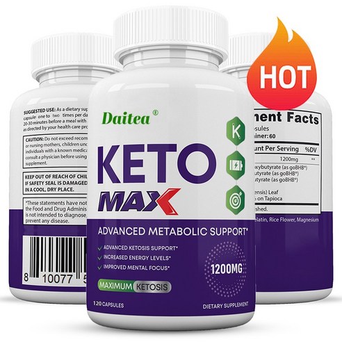 Keto Max 1200MG 캡슐로 사과식초, goBHB, 강력한 외인성 케톤 함유, 프리미엄 케톤 보충제로 남녀 케톤 상태 지원, 1개, 60회분