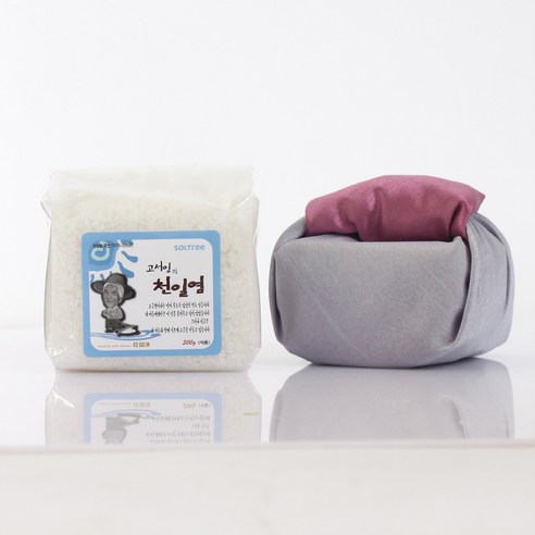 [고서임] 천일염 함초소금 300g / 둥근매듭 보자기 답례품, 천일염 300g (둥근매듭 / 은비보라), 1개