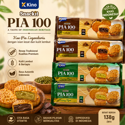 Kino Snackit PIA 100 Indonesian Pastry Chocolate & Mung Bean Halal Snack, 2세트, 552g