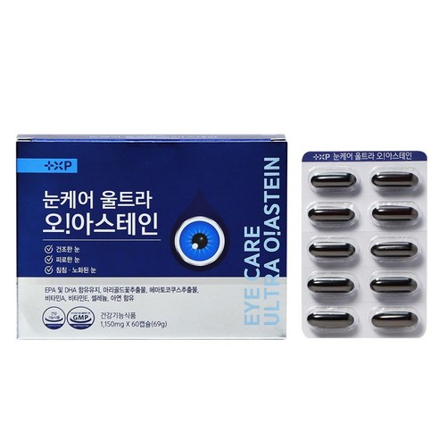눈케어 울트라 오!아스테인 루테인 오메가3 아스타잔틴 건조 피로한 눈 항산화, 1세트, 60정