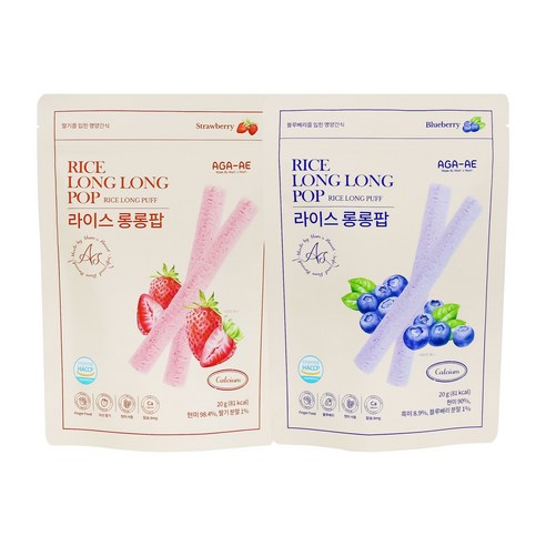 아가애 라이스롱롱팝 유기농 롱떡뻥 아이 간식 쌀과자 [원산지:국산], 40g, 3세트, 딸기1개+블루베리1개